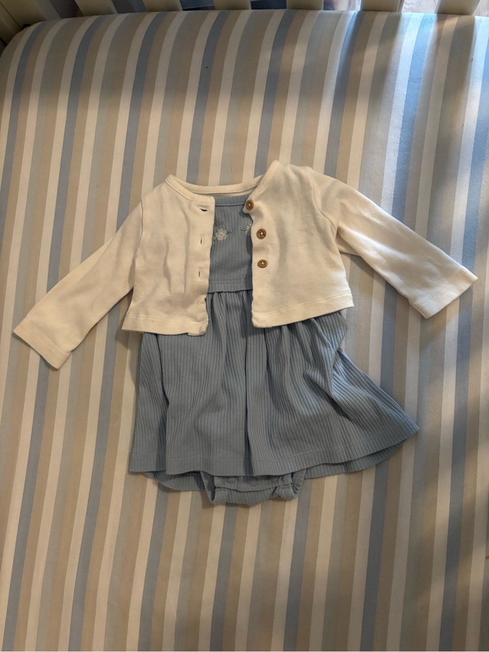 Carter's Light Blue Embroidered Dress with White Cardigan Set